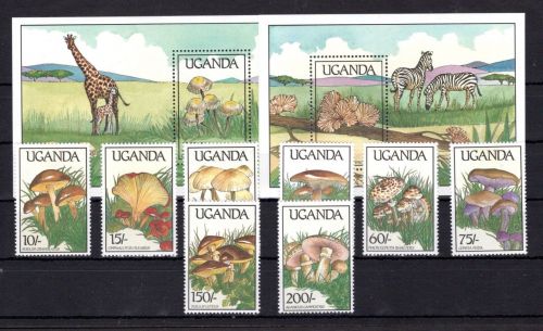 Uganda MiNr. 667-674 + Block 95-96 postfrisch Pilze