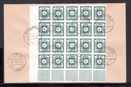 SBZ Ost-Sachsen 20er Bogenteil Eckrand MiNr. 43 B II R-Brief