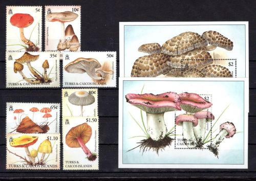 Turks und Caicos MiNr. 1155-1162 + Block 136-137 postfrisch Pilze