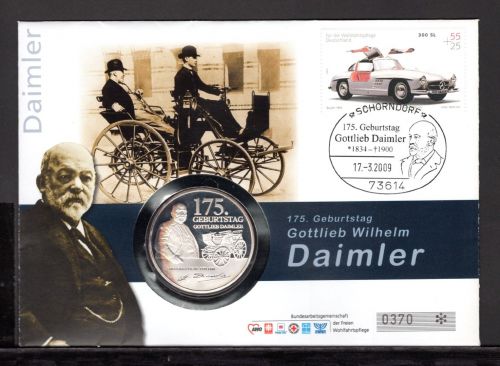 Bund 2009 Numisbrief Medaille G. W. Daimler, 300 SL PP