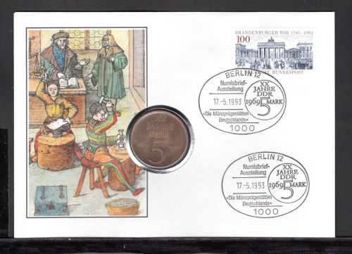 DDR 1993 Numisbrief 5 Mark Münzprägestätte Berlin - Worbes 190 ST