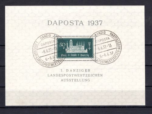 Danzig MiNr. Block 1 b Ersttagssonderstempel Kurzbefund Gruber