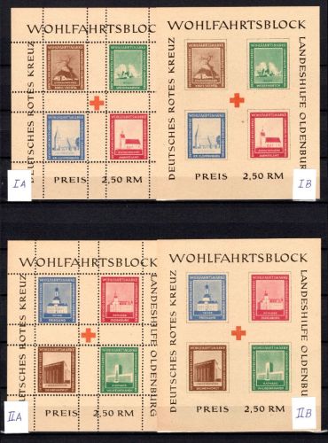Wohlfahrtsblöcke Landeshilfe Oldenbirg MiNr. Block I+II A+B postfrisch