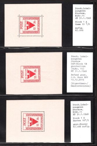 Lokalausgaben Storkow MiNr. Block 1 A , B , C postfrisch B geprüft