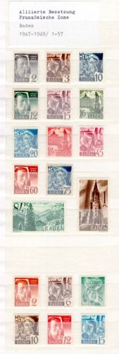 franz. Zone Baden 1947-1949 MiNr. 1-57 postfrisch ohne Blöcke