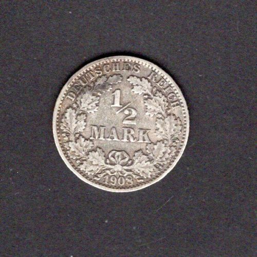 Deutsches Reich 1908 J 1/2 Mark Silber