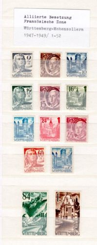 franz. Zone Württemberg 1947-1949 MiNr. 1-52 postfrisch ohne Blöcke