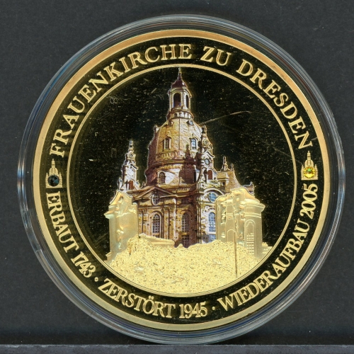 Medaille Gigant Wiederaufbau der Frauenkirche Dresden, vergoldet PP