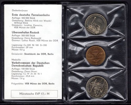 DDR 1988 Staatsbank der DDR "Verkehrswesen" 2 x 5 Mark zzgl. Medaille ST