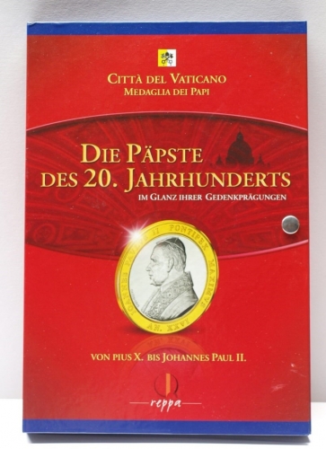 Vatikan Die Päpste des 20. Jahrhunderts, 9 Bi-Metall Medaillen im Folder