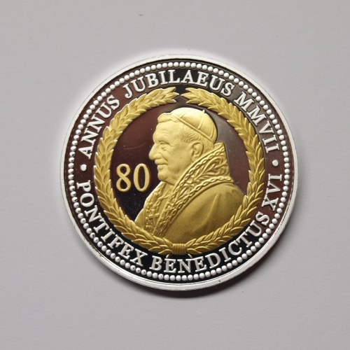 Medaille 80. Geburtstag Papst Benedikt XVI. versilbert teilvergoldet PP