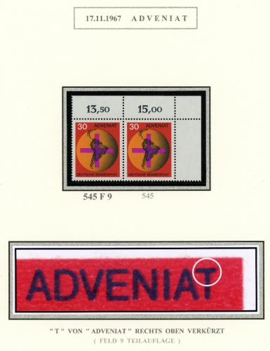 Bund MiNr. 545 F9 postfrisch Plattenfehler