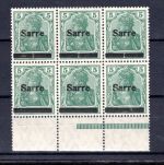 Saargebiet MiNr. 4 a II postfrisch 6er Block, geprüft Burger, UR gefaltet