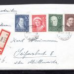 Bund Satzbrief MiNr. 143-146 R-Brief gelaufen