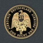 Medaille "25 Jahre Deutsche Einheit - Fall der Mauer" vergoldet PP