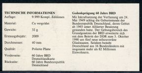Bund 2009 60 Jahre BRD Cu vergoldet PP