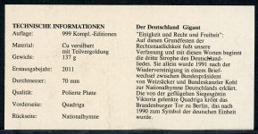 Gigantenprägung Einigkeit-Recht-Freiheit 70 mm vergoldet/ versilbert PP