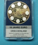 Griechenland Medaille 10 Jahre Euro, vergoldet, teilversilbert PP