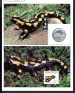 Schweiz Medaillenblatt Tiere der Heimat Feuersalamander Medaille Silber