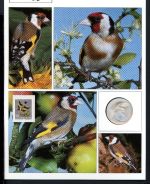 Schweiz Medaillenblatt Tiere der Heimat Distelfink Medaille Feinsilber