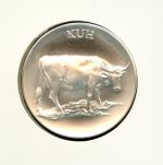 Schweiz Medaillenblatt Tiere der Heimat Kuh Medaille Feinsilber