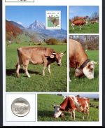 Schweiz Medaillenblatt Tiere der Heimat Kuh Medaille Feinsilber