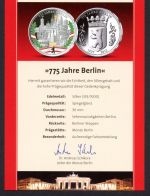 775 Jahre Berlin 8 Silbermedaillen teilvergoldet, farbveredelt PP
