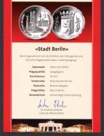 775 Jahre Berlin 8 Silbermedaillen teilvergoldet, farbveredelt PP