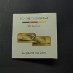 Medaille "Banknote DDR 100 Mark" 1/500 Unze Feingold, Zertifikat