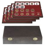 Lindner Echtholzkassette CARUS mit 4 Tableaus für 80 Münzrähmchen 2494-3 Neu