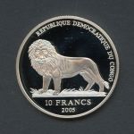 Kongo Kinshasa 2005 10 Francs Papst Johannes Paul II., 925er Silber PP