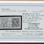 Bi-Zone AM Post MiNr. 21 Cz + 20 Bz Briefstück Fotobefund Hettler