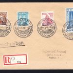 Bizone MiNr. 69-72 Sonderstempel auf R-Brief gelaufen