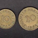 Saarland 1954 10 + 20 Franken