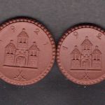 Freiberger Münze 1921 50 Pfennig u. 1 Mark, Steingut