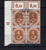 Bund MiNr. 124 DZ 2 gestempelt 4er Block Eckrand, geprüft Schlegel