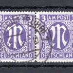 Bi-Zone MiNr. 10 Gy gestempelt waag. Paar, geprüft Hettler