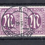 Bi-Zone MiNr. 15 a Fz gestempelt waag. Paar, geprüft Hettler