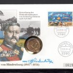 Bund 1990 Numisbrief 2 Reichsmark vergoldet Eröffnung Hindenburg Damm
