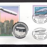 Bund 1991 Numisbrief Medaille Zeppelin, Luftbeförderung, versilbert PP