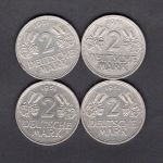 Bund 1951 4 x 2 DM Trauben u. Ähren D, F, G u. J