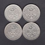 Bund 1951 4 x 2 DM Trauben u. Ähren D, F, G u. J