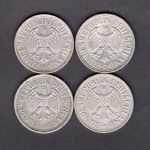 Bund 1951 4 x 2 DM Trauben u. Ähren D, F, G u. J