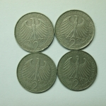 Bund 1958 4x 2 DM Max Planck D, F, G u. J