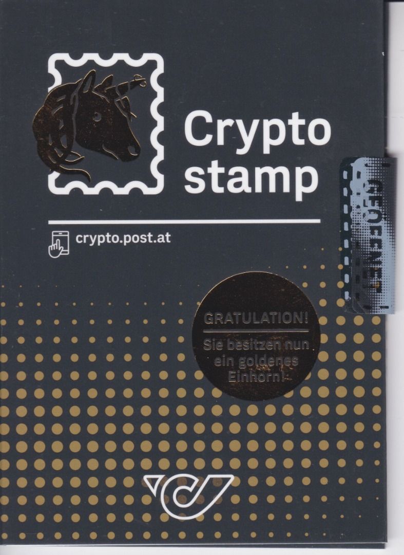 Österreich Crypto stamp Goldenes Einhorn unicorn mit Goldbarren -  Briefmarken Andreas Blobel