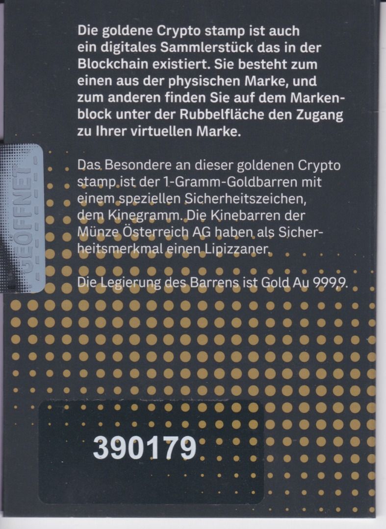 Österreich Crypto stamp Goldenes Einhorn unicorn mit Goldbarren -  Briefmarken Andreas Blobel