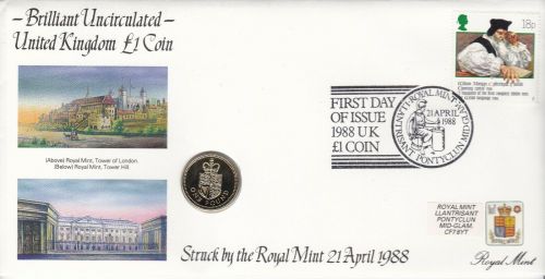 Numisbrief Großbritannien UK 1 Pfund 1988 - Brilliant Uncirculated - First Day