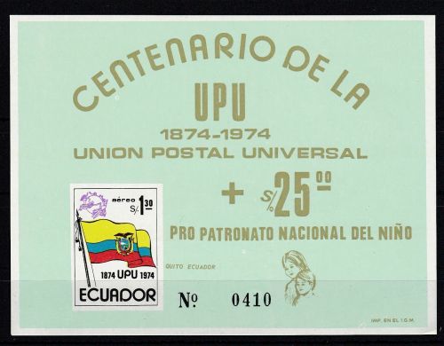 Ecuador Block 66 postfr./mnh Weltpostverein UPU Michel 50 €
