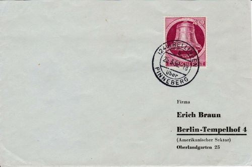 Berlin 86 EF auf Ortsbrief aus Berlin 25.3.52 Michel 120 €