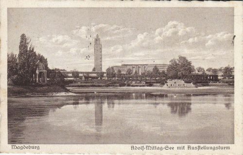 AK Magdeburg Adolf-Mittag-See Ausstellungsturm 1934